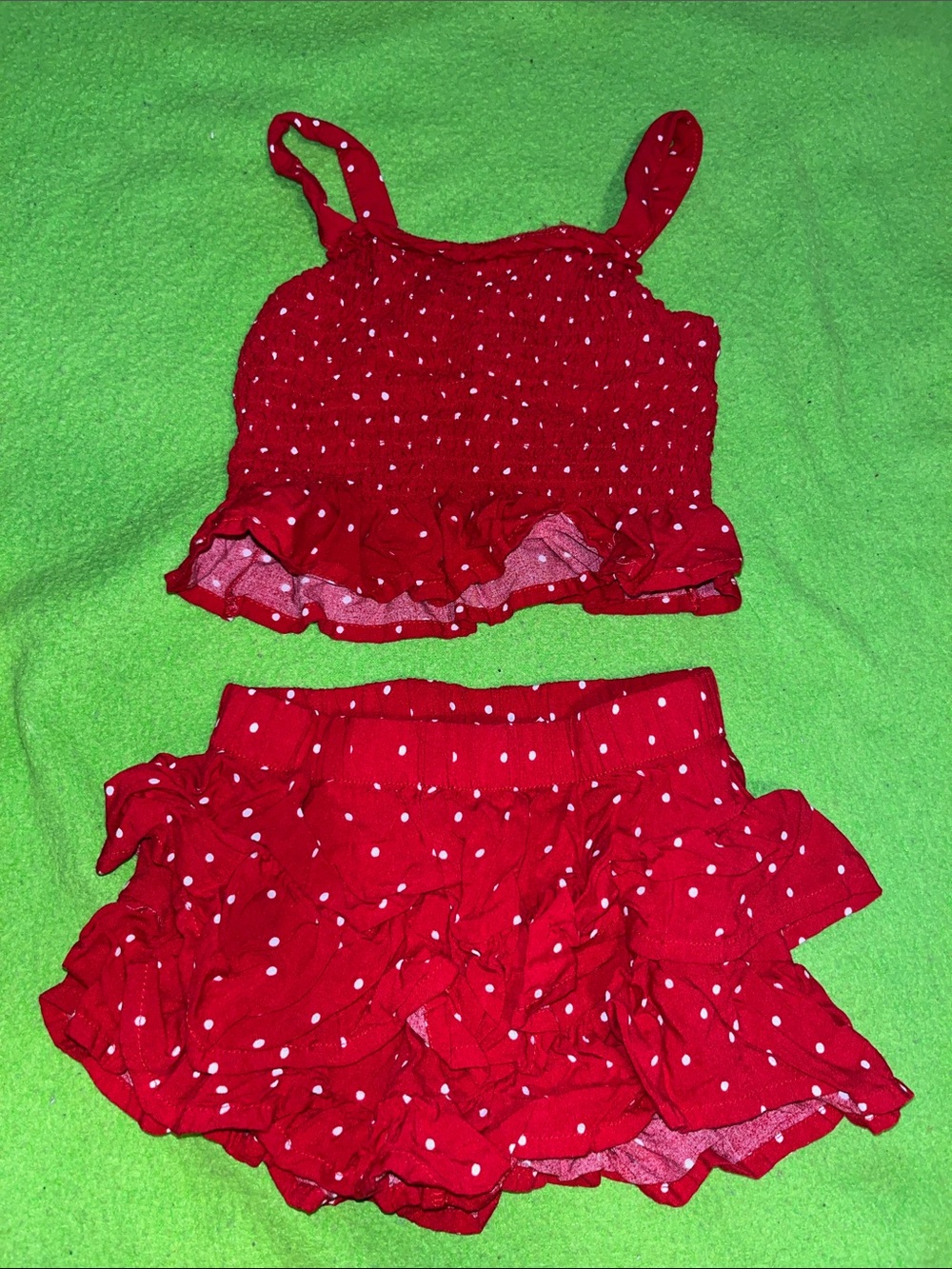 wonder nation Red Polka Dot Smocked Tank & Ruffle Skirt Set
